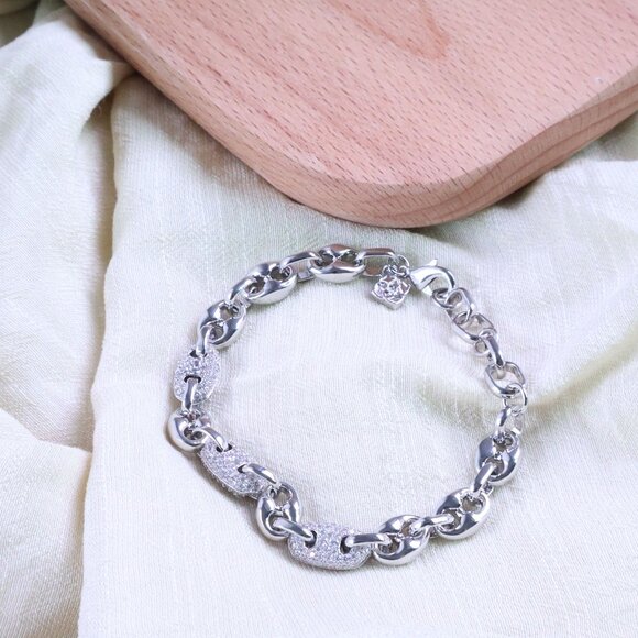 NEW Kendra Scott Bailey Pave Chain Bracelet Silver White CZ - Picture 2 of 2